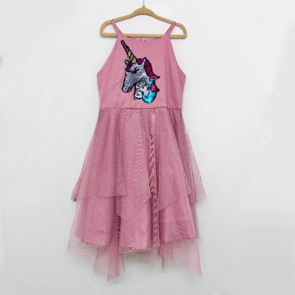 Rare Editions Unicorn Sequin Tulle Pink Girls Dress Size 6 - Picture 2 of 3
